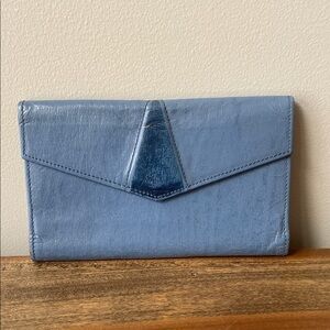 Vintage Blue Leather Clutch or Wallet